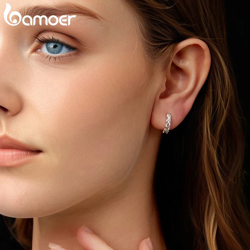 Moissanite Hoop Earrings in 925 Sterling Silver - Bourvane - Image 3