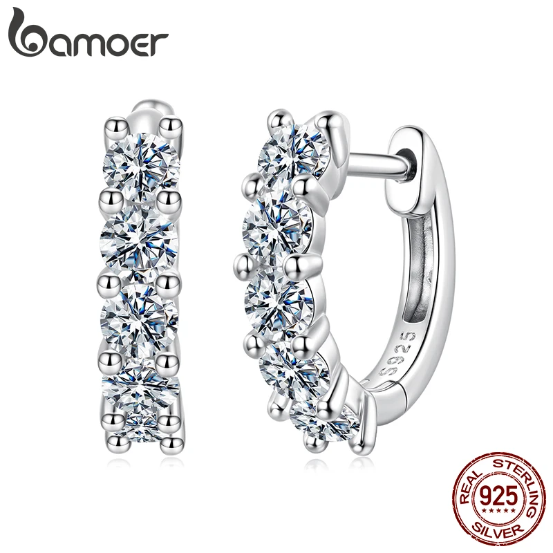 Moissanite Hoop Earrings in 925 Sterling Silver - Bourvane