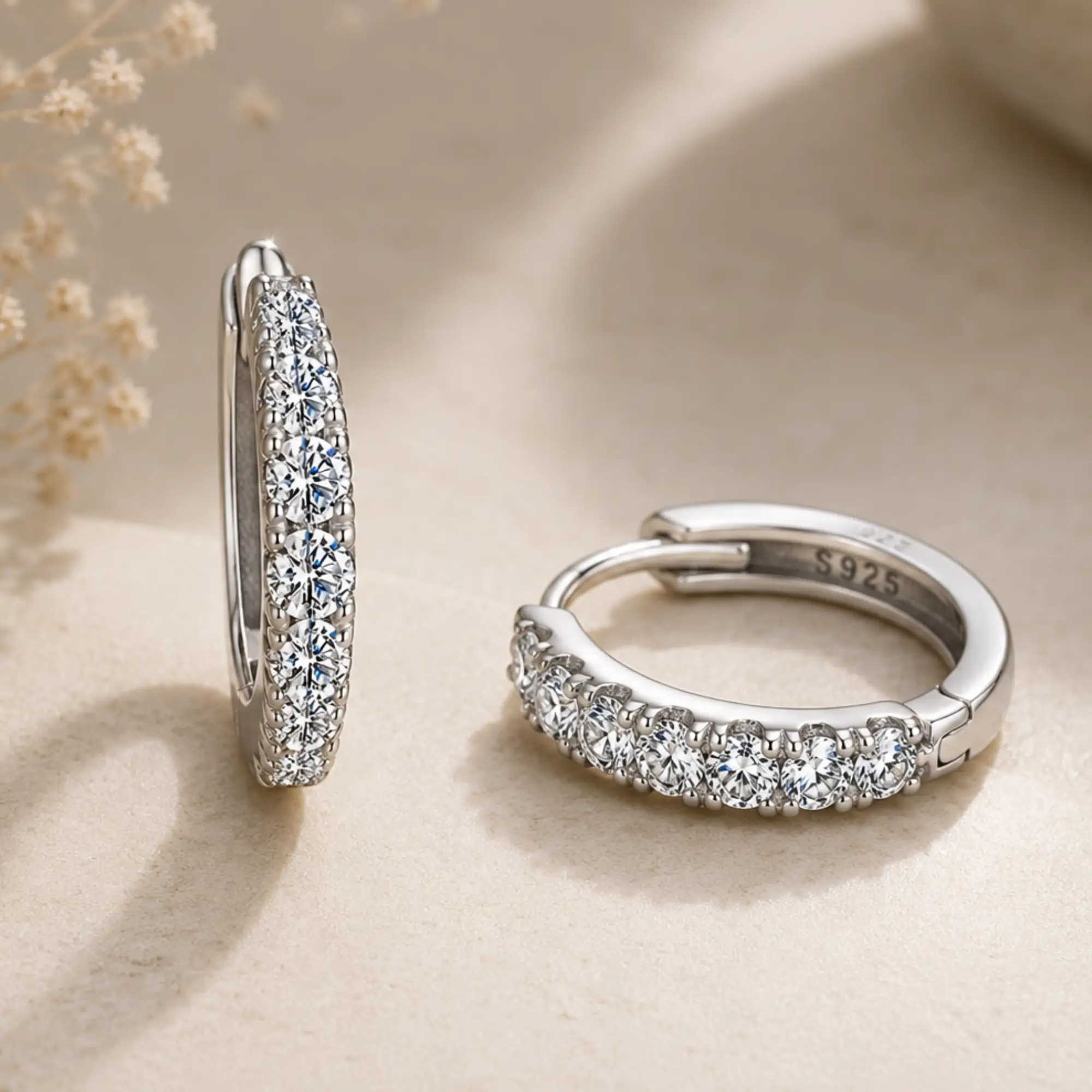 BAMOER Moissanite Huggie Hoop Earrings for Women, 925 Sterling Silver Hypoallergenic Earrings with White Gold Plated MSE092 - Image 5