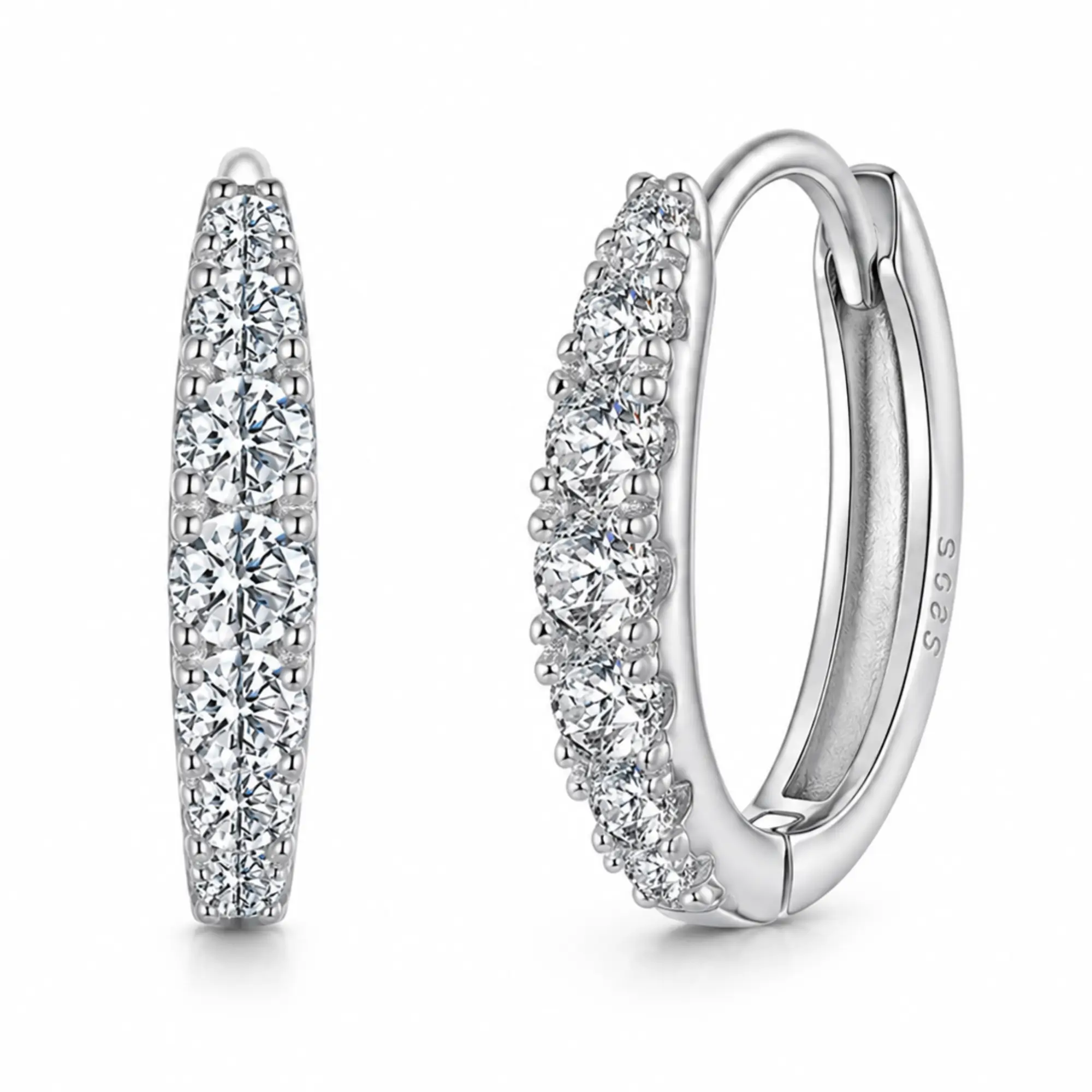 BAMOER Moissanite Huggie Hoop Earrings for Women, 925 Sterling Silver Hypoallergenic Earrings with White Gold Plated MSE092 - Image 2